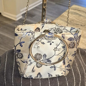 Silver & Blue Floral Crossbody or Wristlet Purse